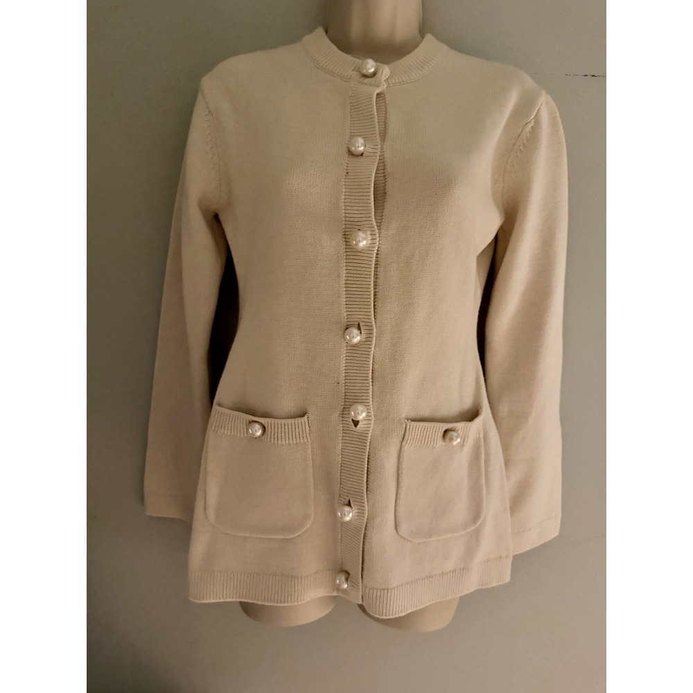 H&M Women's Button-Up Elevated Cardigan Cream Knit With Pearl Buttons XS NWT